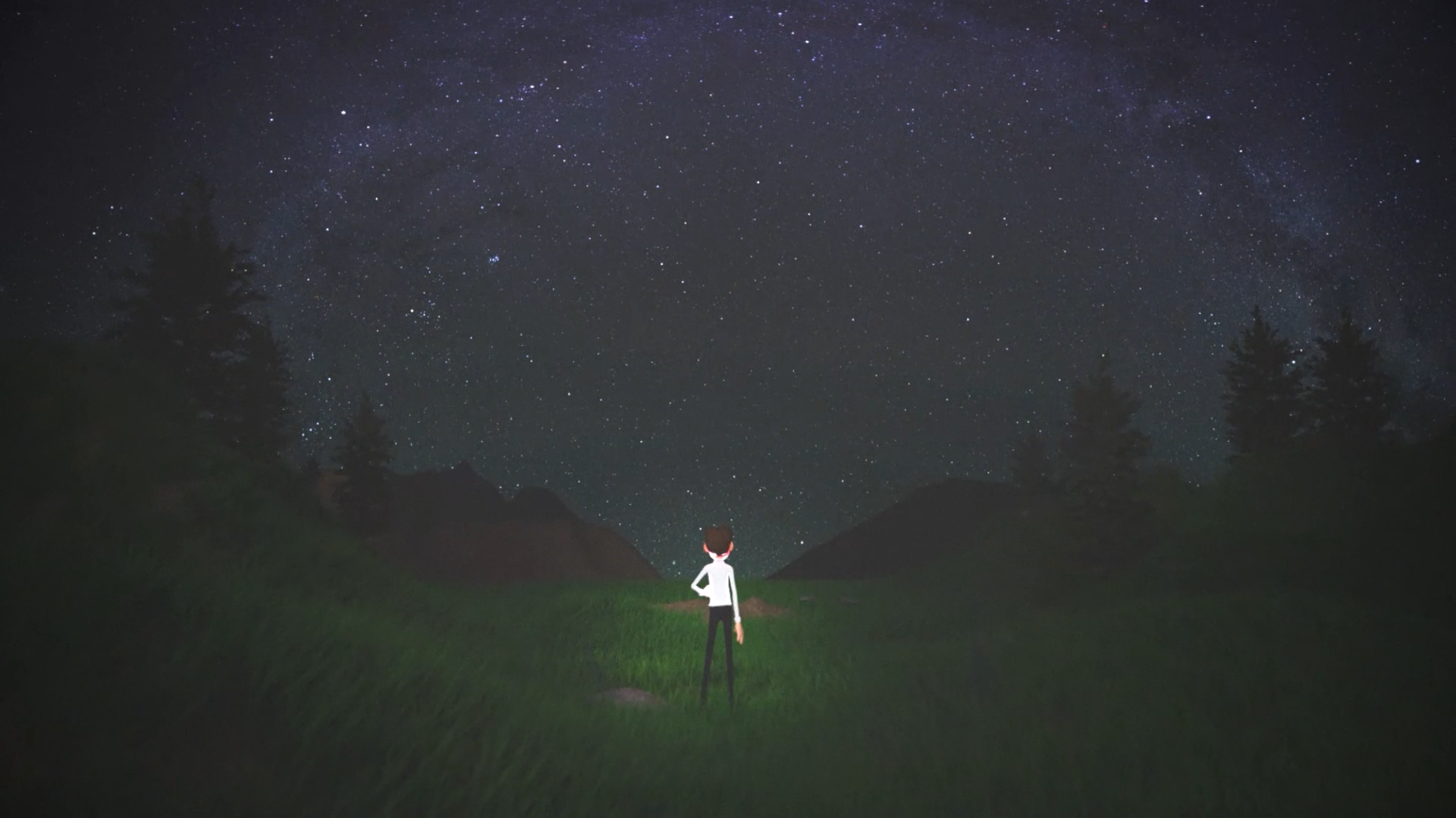 image of Collin stargazing in field