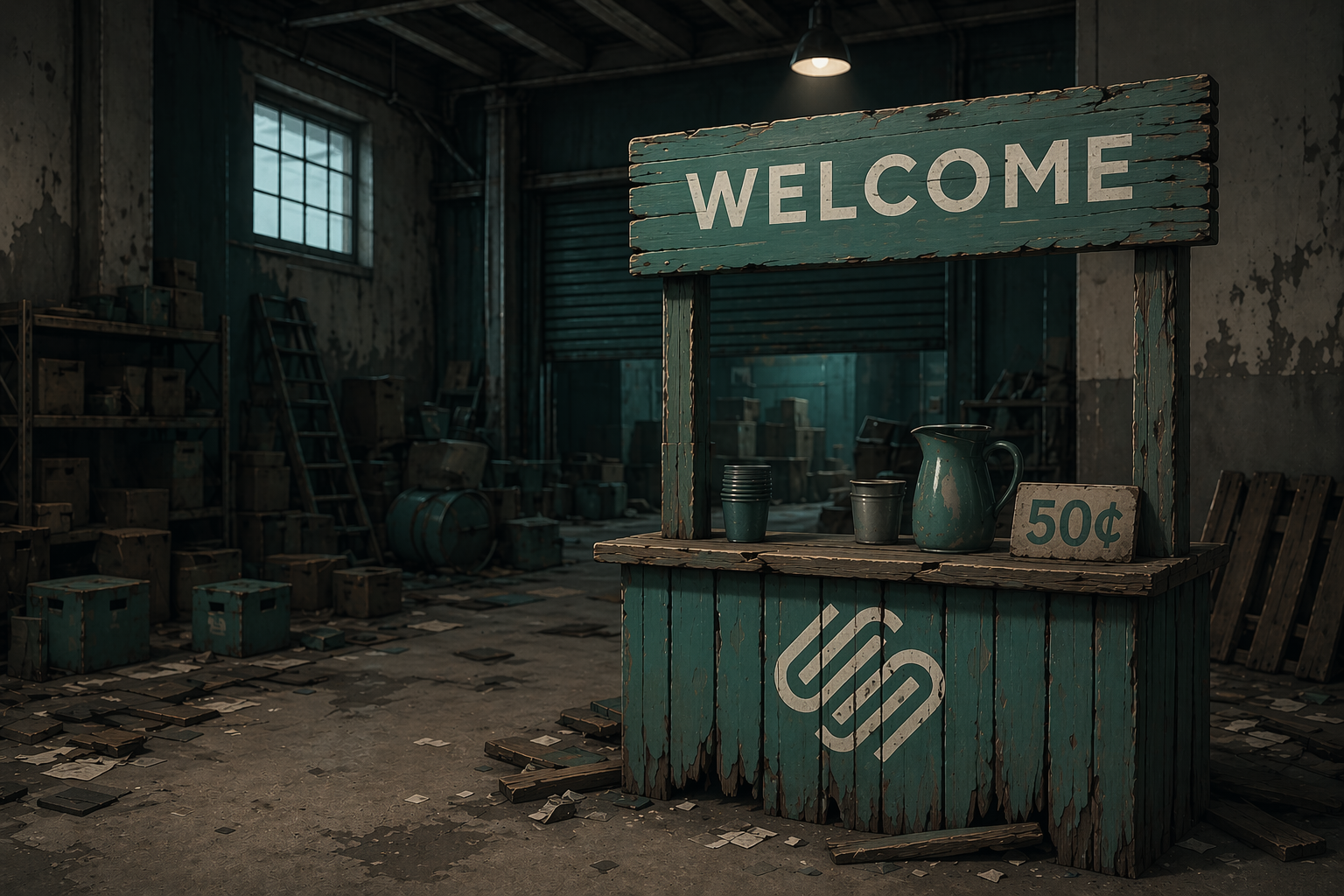 image of dilapidated static site storefront in a warehouse